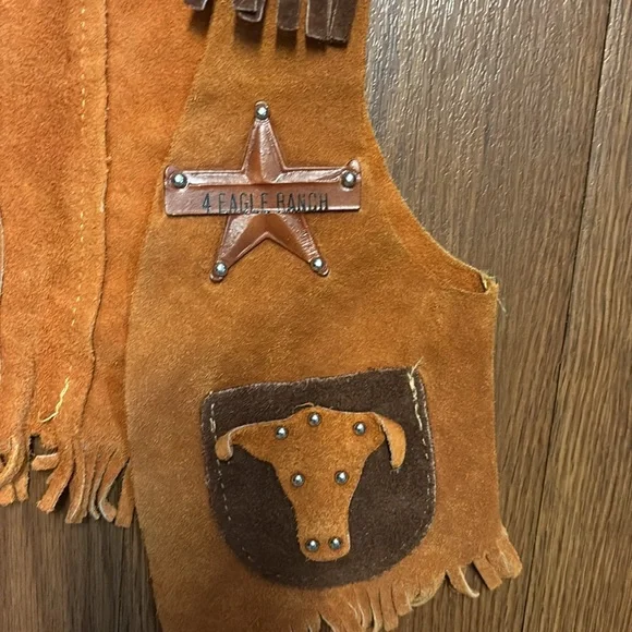 Vintage John R. Craighead Leather Vest with Fringe and Steer Head - Picture 3 of 6